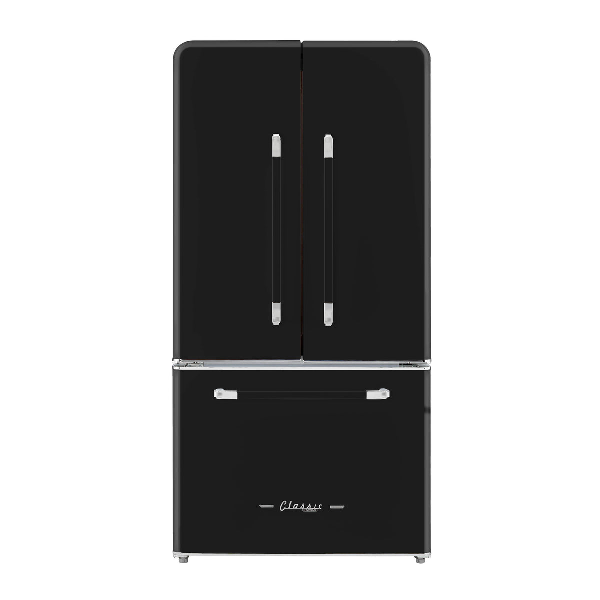 Classic Retro 36-inch 21.4 cu. ft. Frost Free French Door Counter Depth Refrigerator with Built-In Ice Maker in Midnight Black, ENERGY STAR®