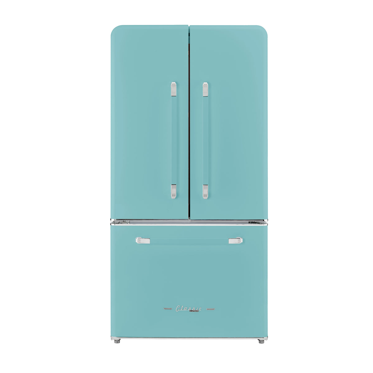 Classic Retro 36-inch 21.4 cu. ft. Frost Free French Door Counter Depth Refrigerator with Built-In Ice Maker in Ocean Mist Turquoise, ENERGY STAR®