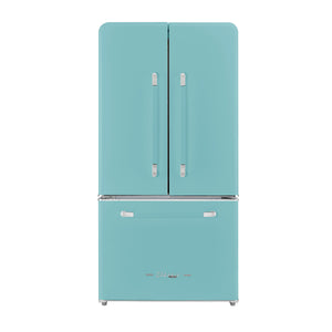 Classic Retro 36-inch 21.4 cu. ft. Frost Free French Door Counter Depth Refrigerator with Built-In Ice Maker in Ocean Mist Turquoise, ENERGY STAR®