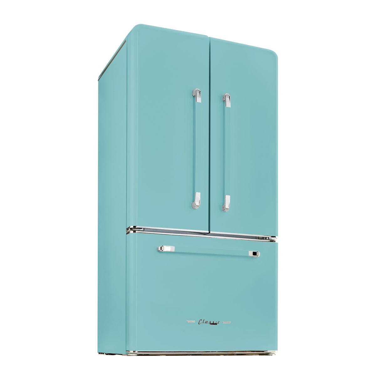 Classic Retro 36-inch 21.4 cu. ft. Frost Free French Door Counter Depth Refrigerator with Built-In Ice Maker in Ocean Mist Turquoise, ENERGY STAR®