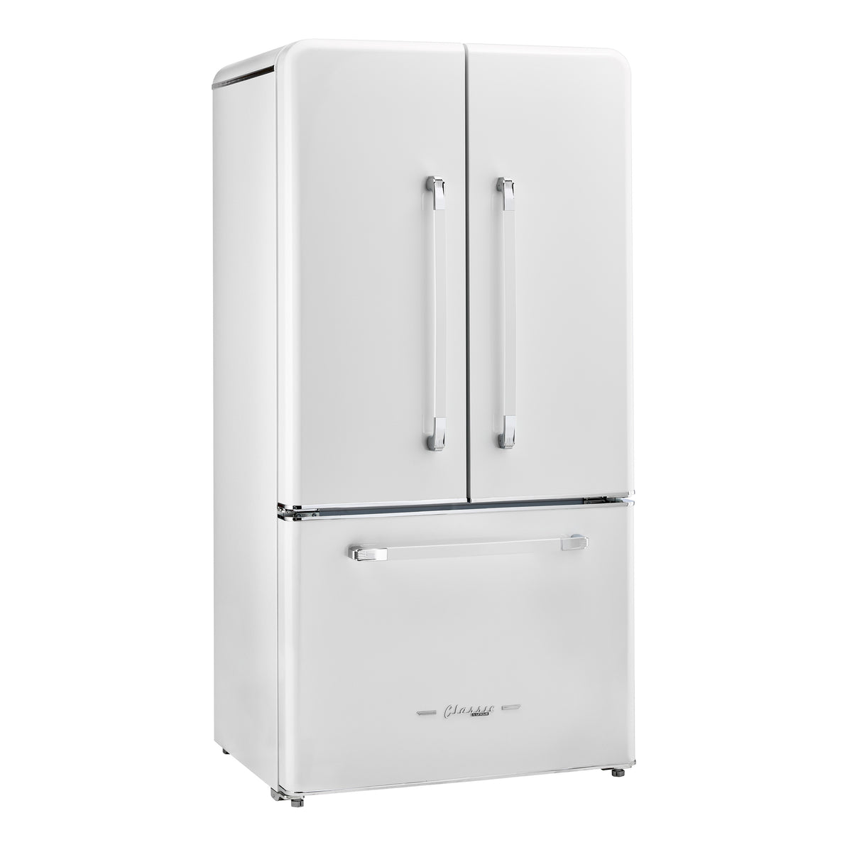 Classic Retro 36-inch 21.4 cu. ft. Frost Free French Door Counter Depth Refrigerator with Built-In Ice Maker in Marshmallow White - ENERGY STAR®