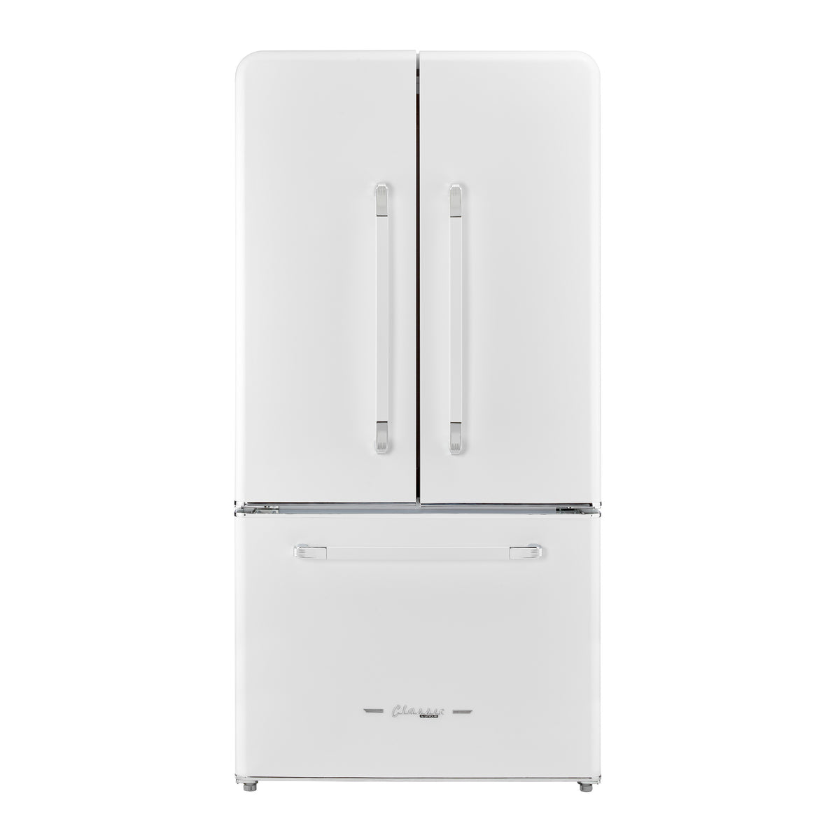 Classic Retro 36-inch 21.4 cu. ft. Frost Free French Door Counter Depth Refrigerator with Built-In Ice Maker in Marshmallow White - ENERGY STAR®