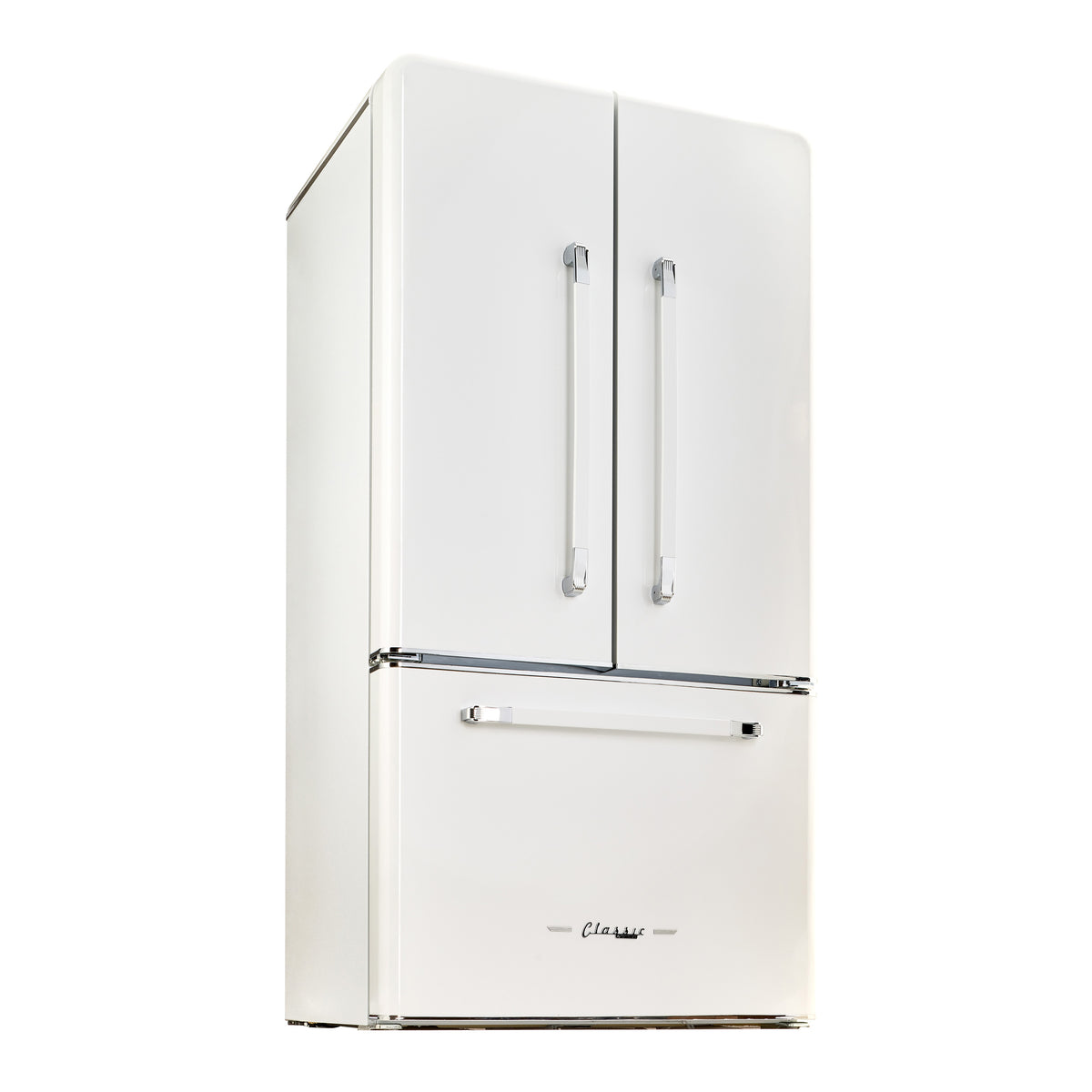Classic Retro 36-inch 21.4 cu. ft. Frost Free French Door Counter Depth Refrigerator with Built-In Ice Maker in Marshmallow White - ENERGY STAR®