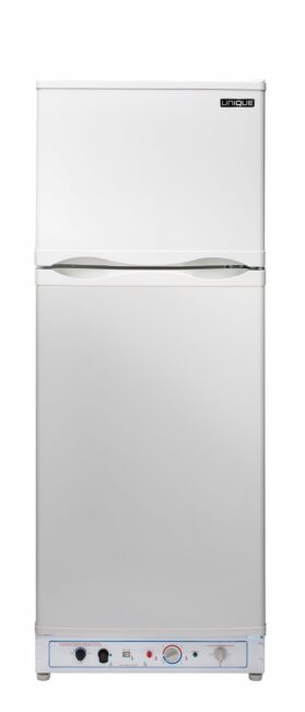 Unique 8 cu/ft White propane Refrigerator with CO alarming device with safety shutoff