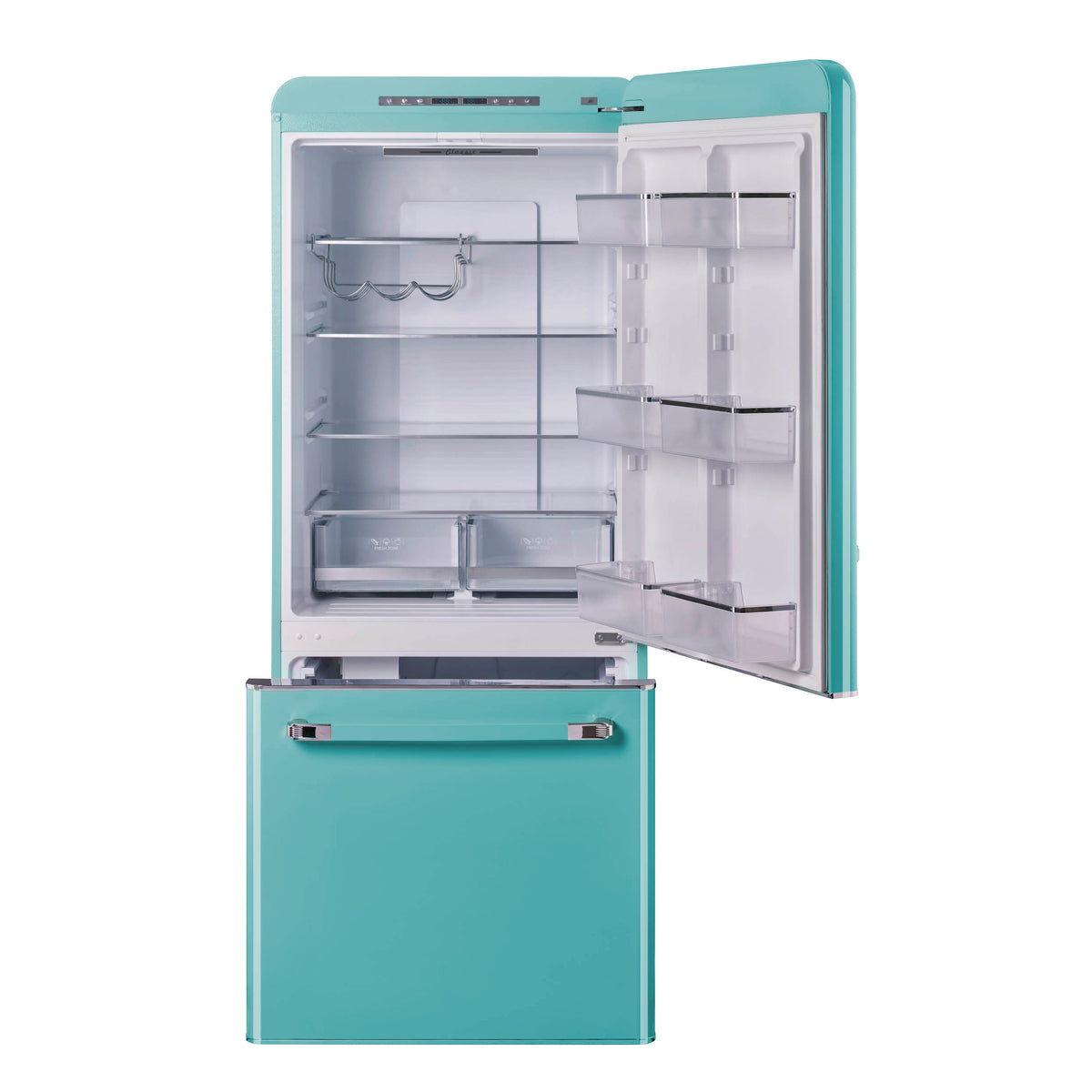 Classic Retro 30 in 17.7 cu. ft. Frost Free Retro Bottom Freezer Refrigerator in Ocean Mist Turquoise, ENERGY STAR