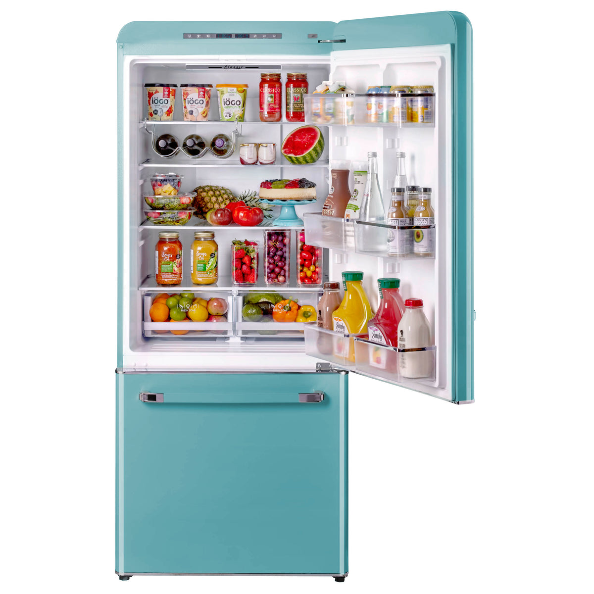 Classic Retro 30 in 17.7 cu. ft. Frost Free Retro Bottom Freezer Refrigerator in Ocean Mist Turquoise, ENERGY STAR