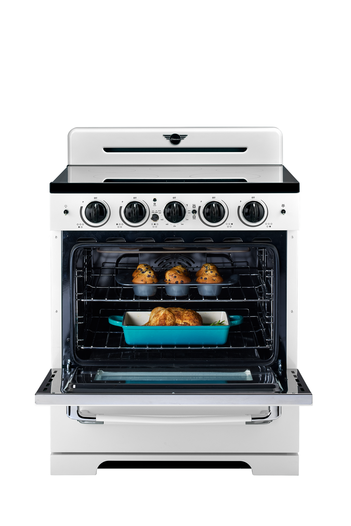 Unique 30' Classic Retro Induction Range Marshmallow White