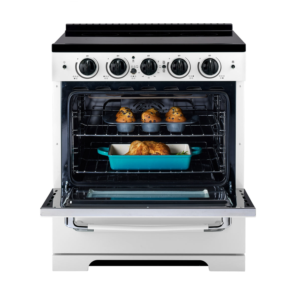 Unique 30' Classic Retro Induction Range Marshmallow White