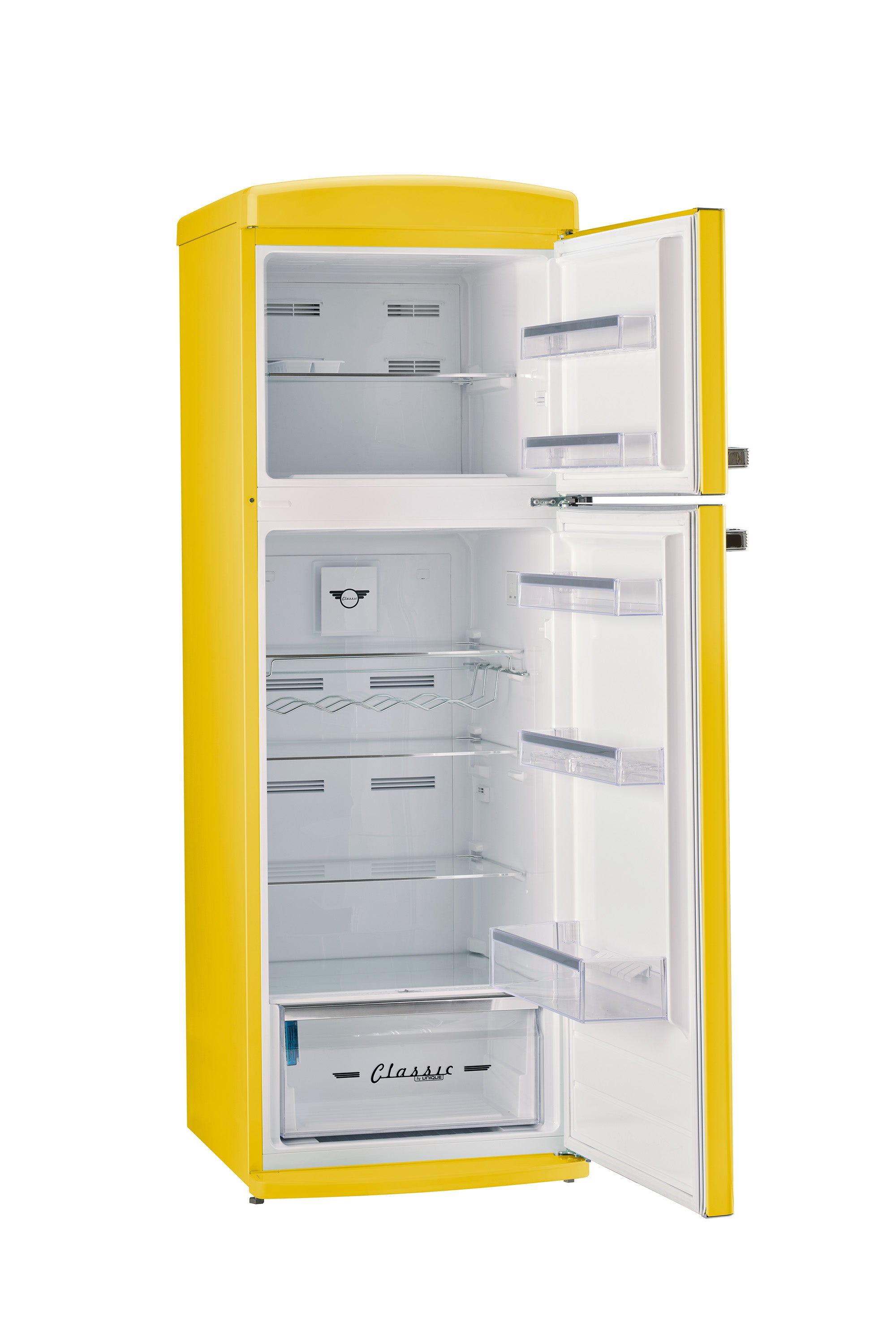 Unique 310L Canary Yellow Top Mount Refrigerator – Unique Appliances