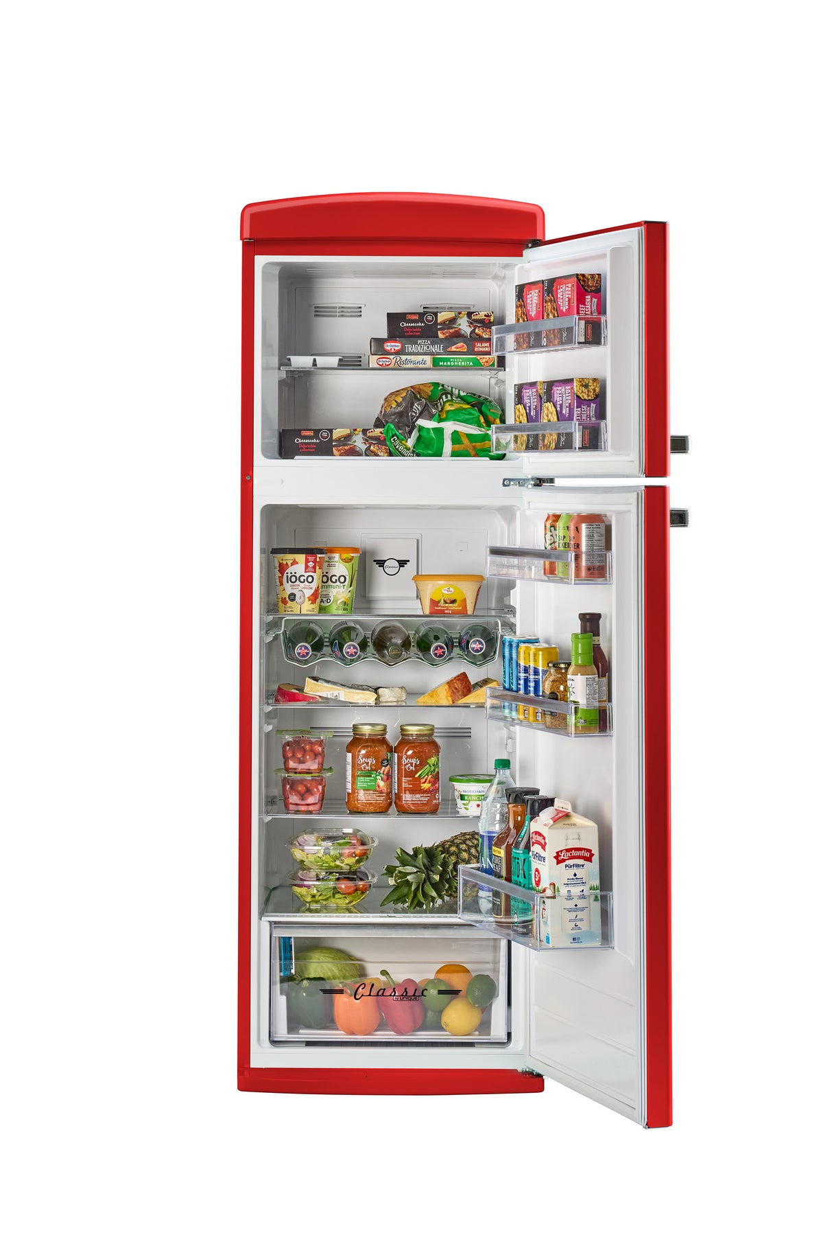 Unique 310L Candy Apple Red Top Mount Refrigerator