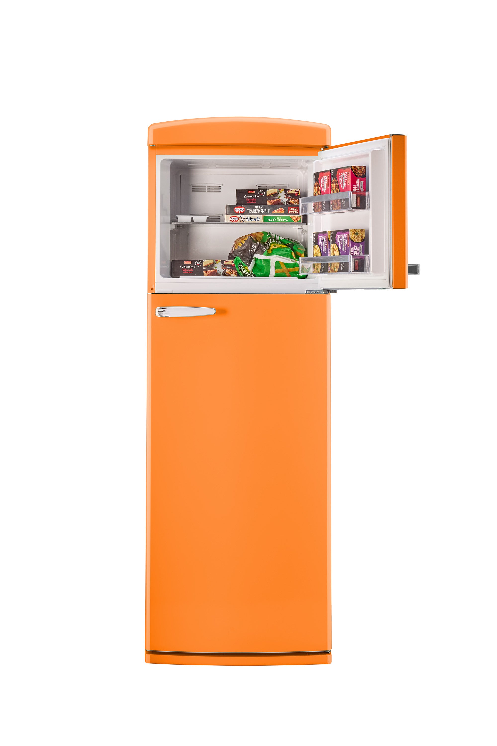 Unique 310L Creamsicle Orange Top Mount Refrigerator – Unique