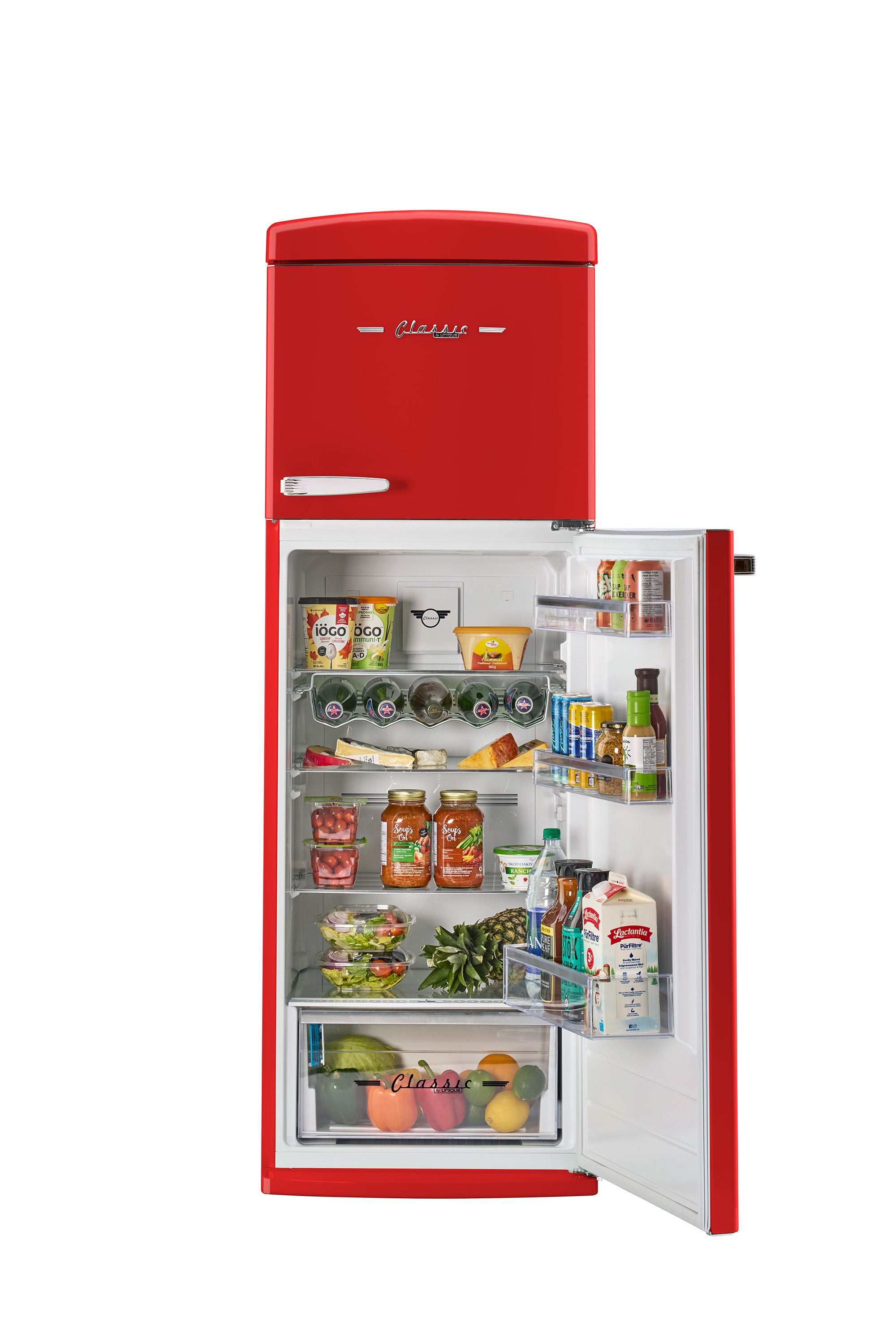 Unique 310L Candy Apple Red Top Mount Refrigerator – Unique Appliances