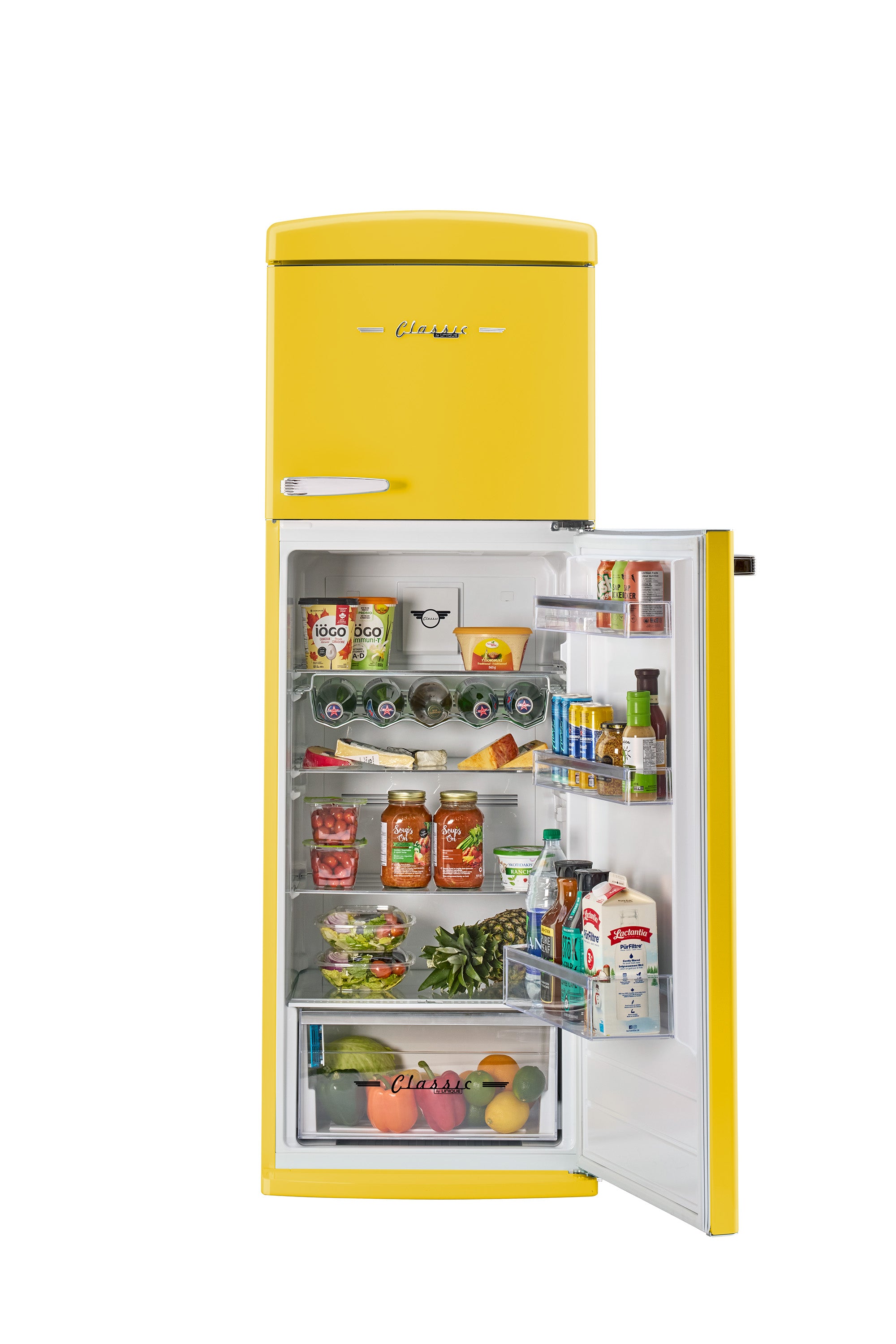 Unique 310L Canary Yellow Top Mount Refrigerator – Unique Appliances
