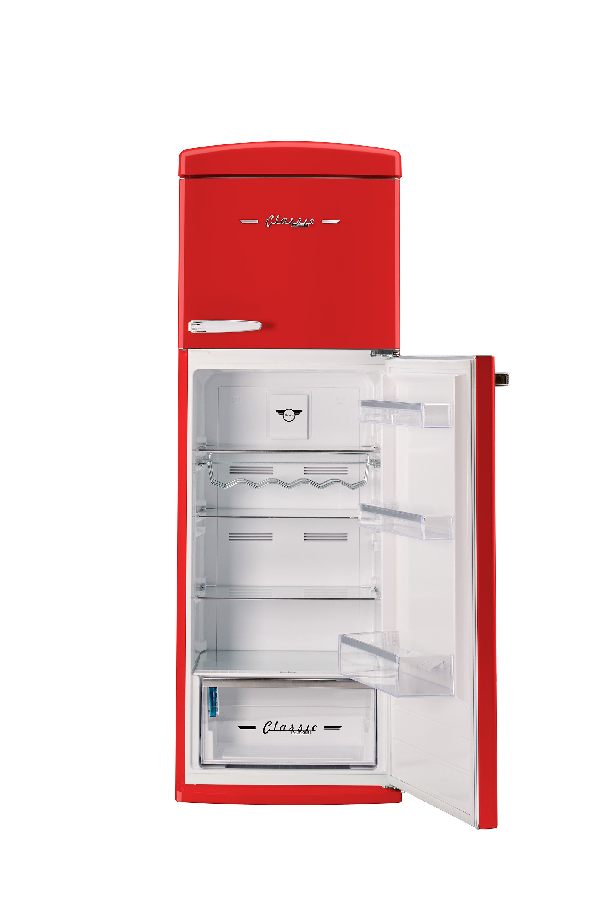 Unique 310L Candy Apple Red Top Mount Refrigerator – Unique Appliances
