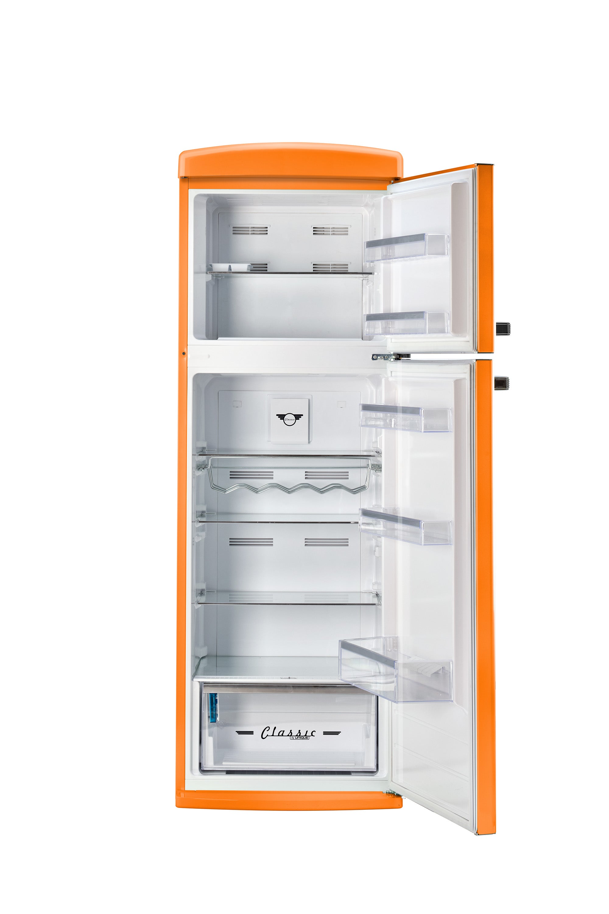 Unique 310L Creamsicle Orange Top Mount Refrigerator – Unique
