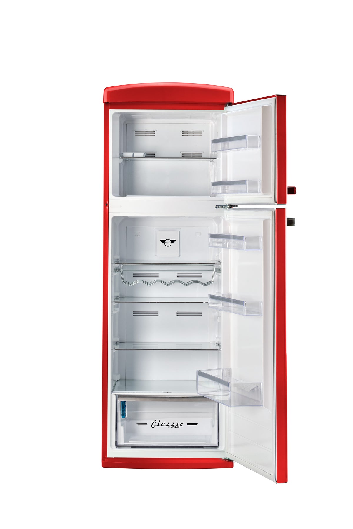 Unique 310L Candy Apple Red Top Mount Refrigerator