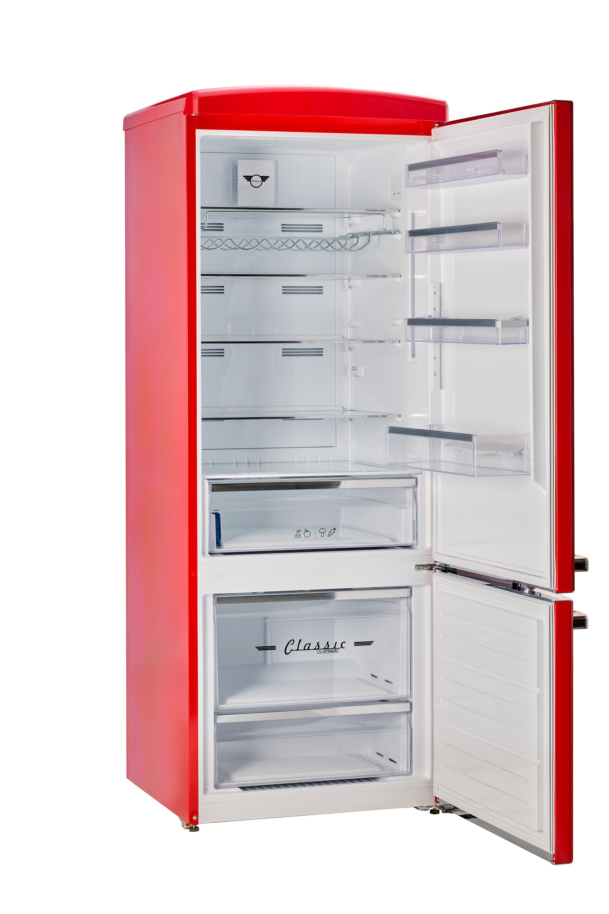 Unique 455L Candy Apple Red Bottom Mount Refrigerator – Unique