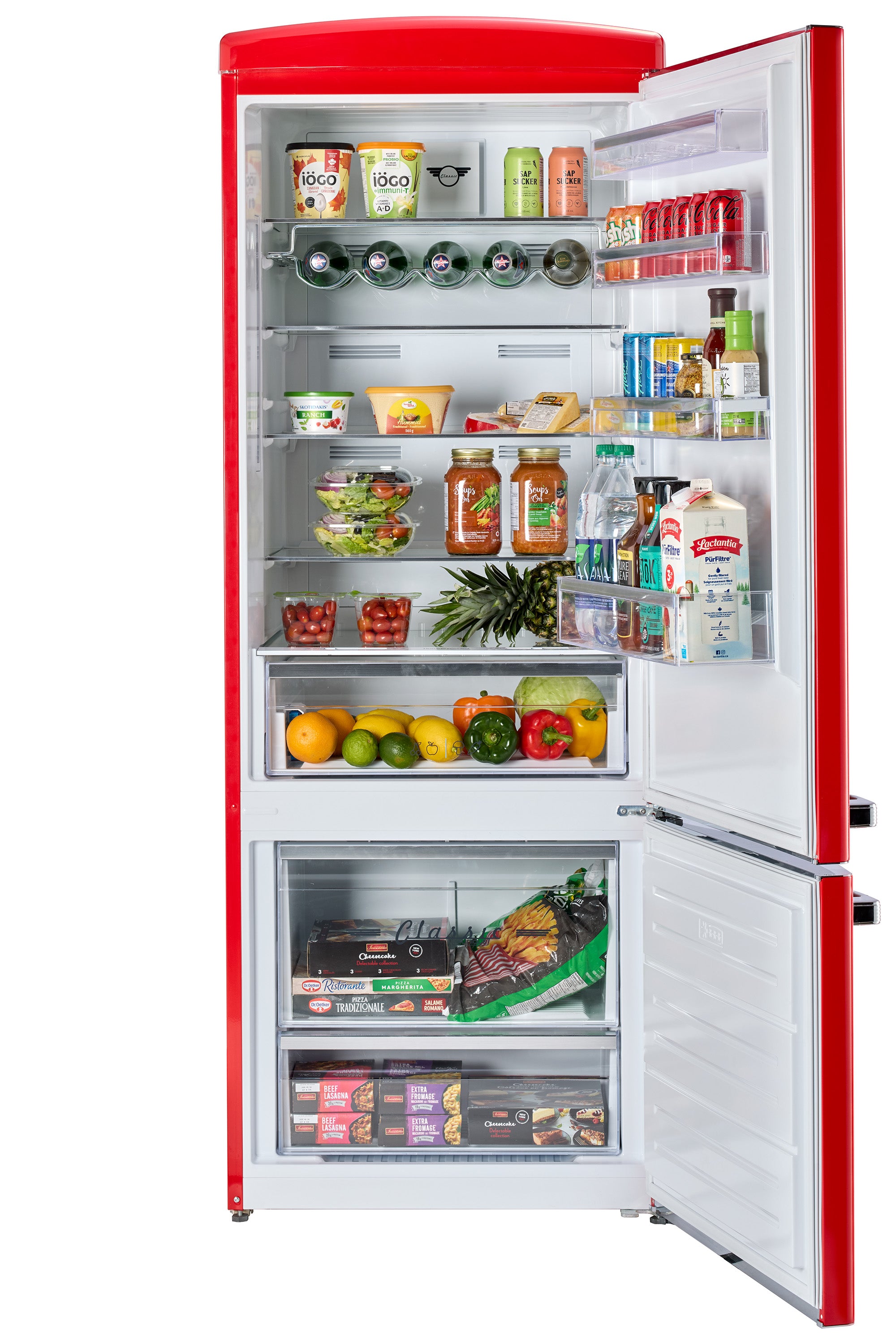 Unique 455L Candy Apple Red Bottom Mount Refrigerator – Unique