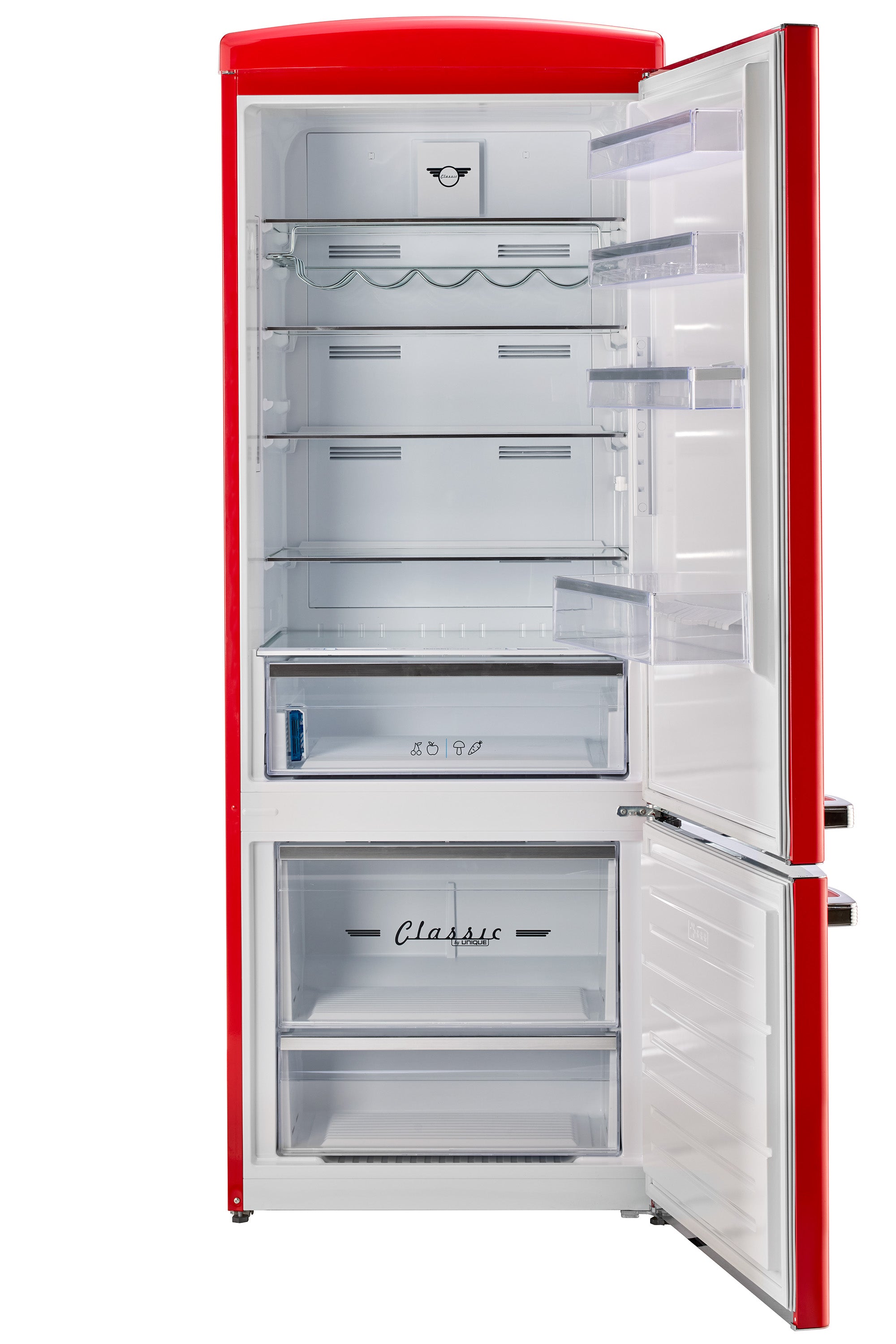 Unique 455L Candy Apple Red Bottom Mount Refrigerator – Unique