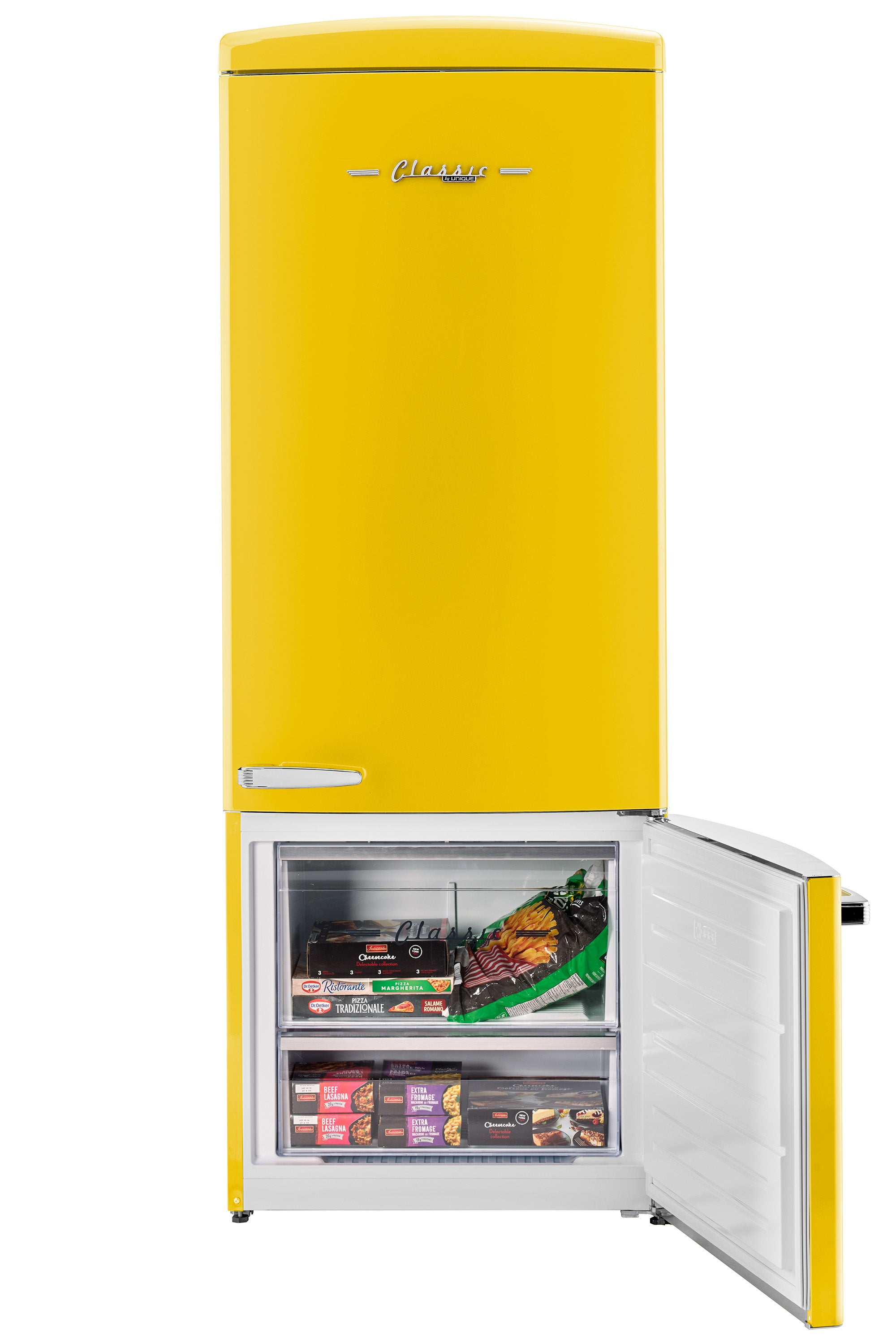 Unique 455L Canary Yellow Bottom Mount Refrigerator – Unique