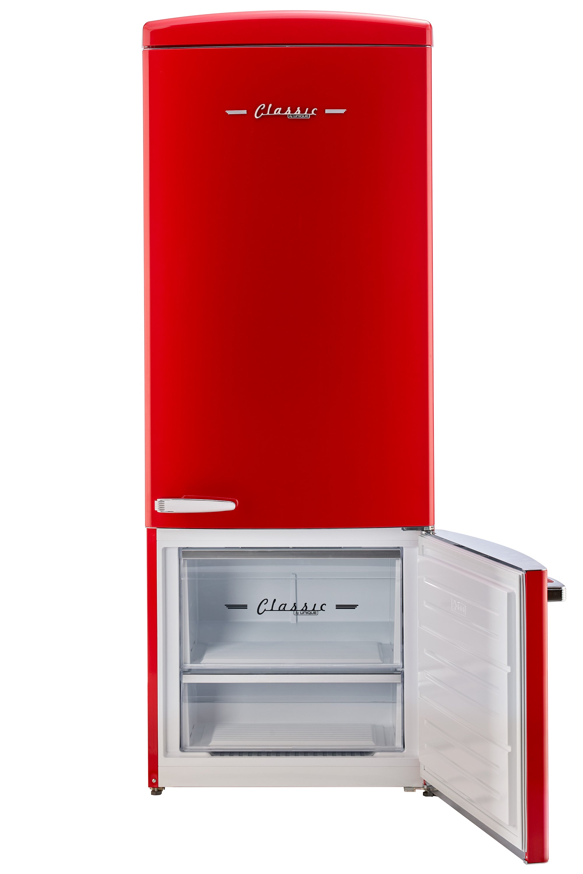 Unique 455L Candy Apple Red Bottom Mount Refrigerator – Unique