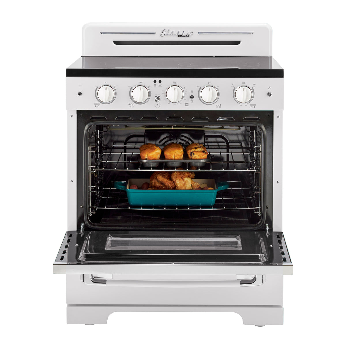 Unique 30' Classic Retro Marshmallow White Electric Ceramic top Range