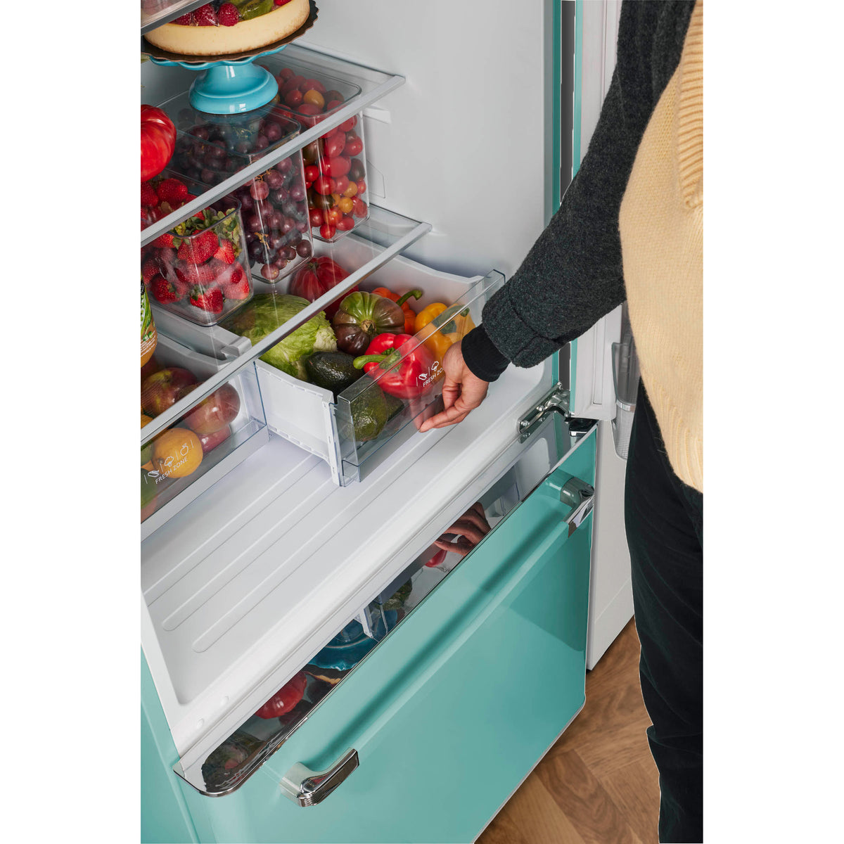 Classic Retro 30 in 17.7 cu. ft. Frost Free Retro Bottom Freezer Refrigerator in Ocean Mist Turquoise, ENERGY STAR